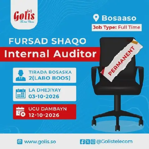 Golis Telecom Somalia Announces Vacancy for Internal Auditor