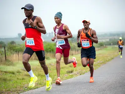 Leading the Komani Half-Marathon at the weekend were, from left, Letlatsa Nape, Sinethemba Jilingisi and Asisipho Matomane.