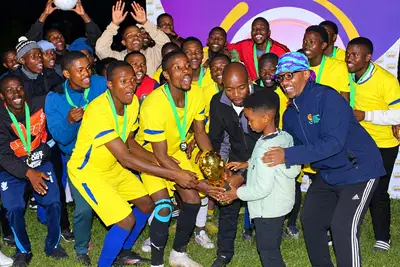 Members of Paul Academy celebrate their triumph in the seniors category of the King of Glory provincial tournament held at Bunkers Hill at the weekend.