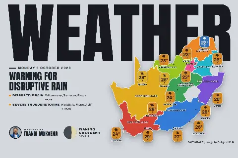 South Africa Weather Forecast for Monday, 5 October 2026
