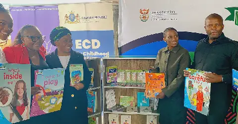Gauteng education MEC Lebogang Maile, basic education minister Siviwe Gwarube and Miss South Africa Qhawekazi Mazaleni at the Boys and Girls Youth Africa ECD Centre in Diepsloot. Picture: Kabungane Biyela