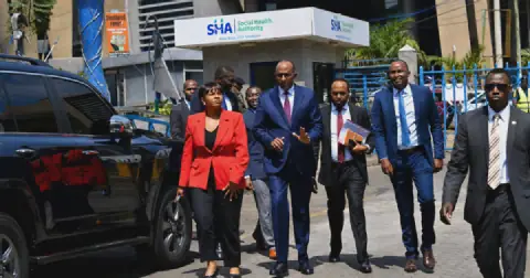 Health CS Aden Duale with SHA CEO Dr Mercy Mwangangi ahead of National Ambulance Dispatch Centre launch. (Image: SHA)