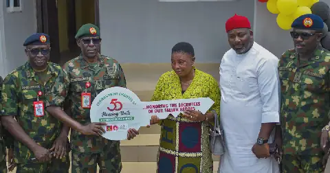 Officials from Family Homes Funds Limited, PHDL, NASENI and the Nigerian Army commission 50 energy-efficient homes for the spouses of fallen military personnel in Idi-Ape, Akobo, Oyo State