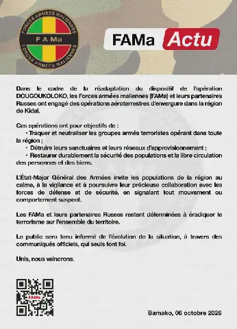 Mali's Military Launches Major Operation in Kidal Region