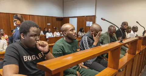 Lindokuhle Mkhwanazi, Lindani Ndimande, Siyanda Myeza, Mziwethemba Gwabeni, and Lindokuhle Ndimande at the Durban high court for the alleged murder of rapper Kiernan 'AKA' Forbes. File picture: Sandile Ndlovu.