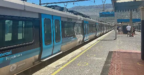 A train at the Fish Hoek station. The regulator records nearly 300 incidents of stone throwing in the period under review, a surge of 22% from the previous year. Picture: Matthew Hirsch