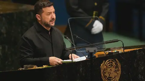 FILE - Ukraine's President Volodymyr Zelenskyy speaks during the 81st session of the United Nations General Assembly at United Nations headquarters, on Sept. 23, 2026.