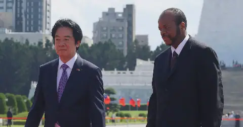 Taiwan's President Lai Ching-te and Eswatini's King Mswati III attend a welcome ceremony in Taipei, Taiwan, on October 9 2026. Picture: Reuters/Tsai Hsin-Han