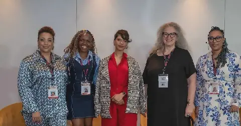 Kaona Letlape, Amìlcar Patel (Documentary Filmmakers Association), Loreley Yeowart (Swift), and Miranda Ntshangase (Star Quality Performing Arts College) at the Durban FilmMart Women's Voices on Industry Dialogues: Why Your Voice Matters. Picture: Supplied