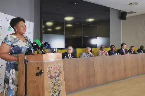 Die interministeriële komitee oor migrasie tydens Sondag se mediakonferensie.