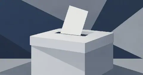 Non-documentary illustration of a plain ballot box and blank ballot paper.