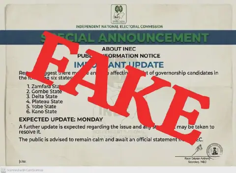 INEC Raises Alarm Over Fake Governorship List in Circulation