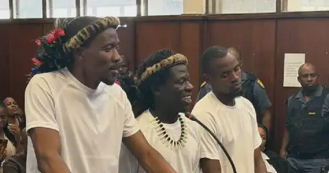 Alleged unrest instigators Wandile Nsibande, Siphelele 'Magolide' Shinga and Malizo Dzanibe appeared in the Durban magistrate's court on charges of inciting public violence. Picture: Mlungisi Mhlophe-Gumede