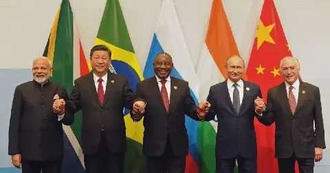 Indian PM Narendra Modi, Chinese President Xi Jinping, President Cyril Ramaphosa, Russian President Vladimir Putin and former Brazilian president Michel Temer at the 10th Brics summit in Johannesburg in 2018.