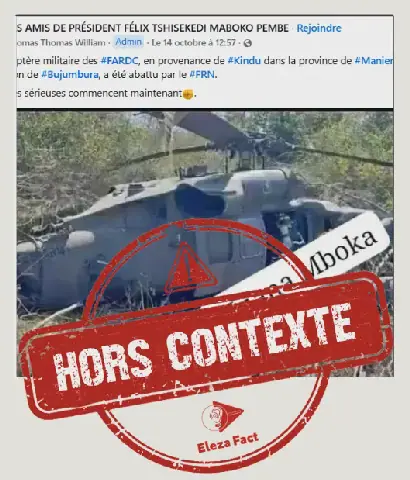 Hors contexte : cet hélicoptère est de l’armée américaine au Honduras, et non un appareil des FARDC abattu par le FRN