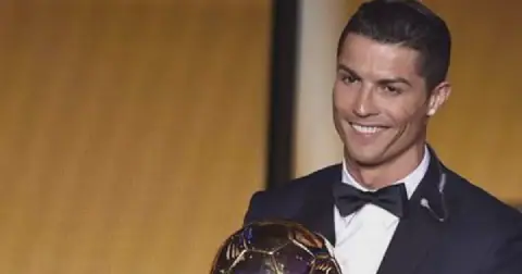 Portugal's Cristiano Ronaldo is presented with the 2015 Ballon d'Or, the third time he has won the award UEFA / Twitter