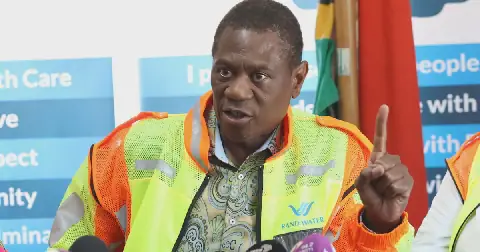 Deputy president Paul Mashatile with water and sanitation minister Penny Majodina and deputy minister David Mahlobo brief the media about water and sanitation development. PHOTOS: ANTONIO MUCHAVE.