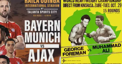 Is Ruto Copying Mobutu? Bayern vs Ajax Raila Odinga Stadium Opener Sparks 'Rumble in the Jungle' Comparisons image