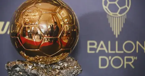 This picture taken on October 17, 2022 shows the trophy prior the Ballon d'Or France Football award ceremony at the Theatre du Chatelet in Paris. (Photo by FRANCK FIFE/AFP via Getty Images)
