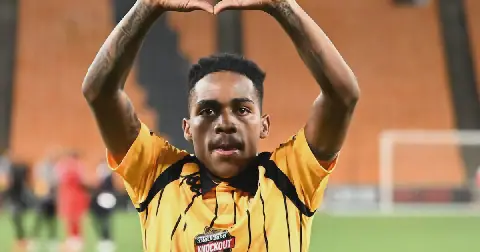 Mfundo Vilakazi of Kaizer Chiefs shows his joy after his team thrashed TS Galaxy in a Carling Knockout Cup 2026/27 last 16 clash held at the FNB Stadium in Johannesburg on October 27 2026. Picture: Nokwanda Zondi/BackpagePix