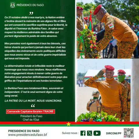 Burkina/Hommage aux martyrs de l’insurrection populaire : « Le Burkina Faso sera totalement libre, souverain et indépendant », réaffirme le capitaine Ibrahim Traoré